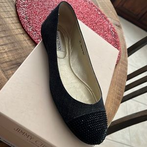 Jimmy Choo Denim w/ crystals flat in navy size 7m